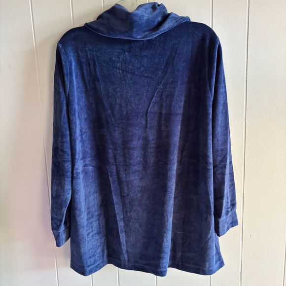 Cowl Neck LS Soft Velour Deep Blue Woman's Size L Lounge Set #C - Picture 3 of 8